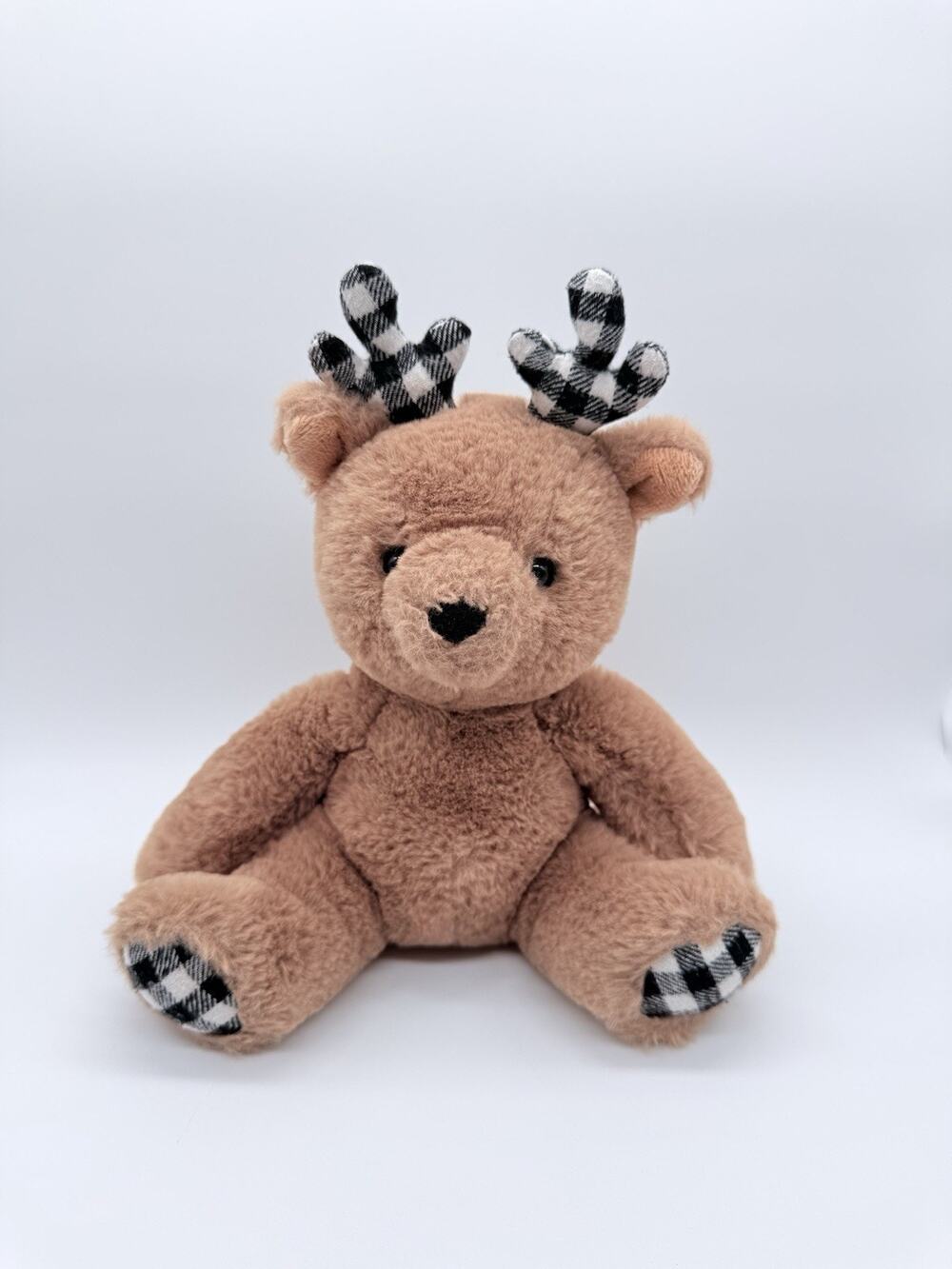 Aurora 2021 Teddy Bear Tan Beige Plush Black White Plaid Antlers Feet 10”